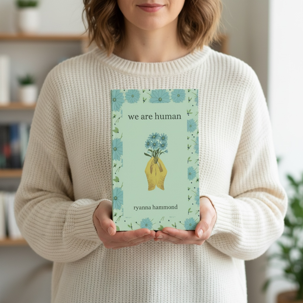 A poetry collection cover titled We Are Human.