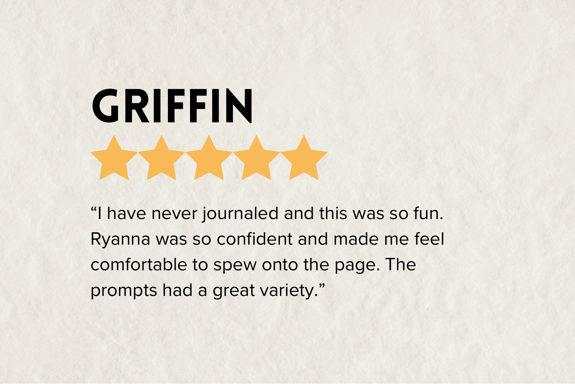 Five-star review from Griffin with a quote praising the experience and product.