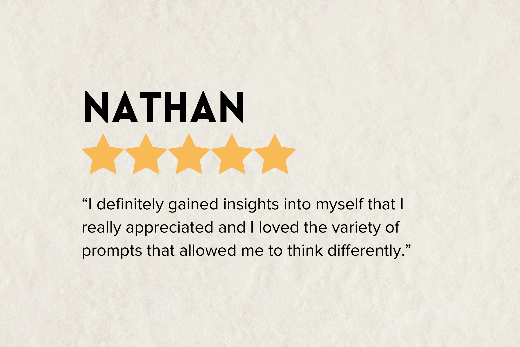 Five-star rating with a review quote attributed to 'Nathan' on a light background