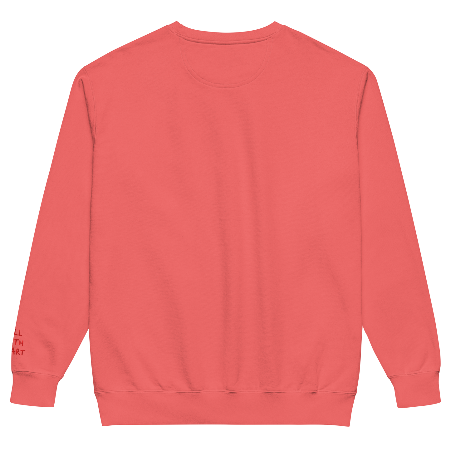 The back side of bright red Crewneck and there is nothing on the back.