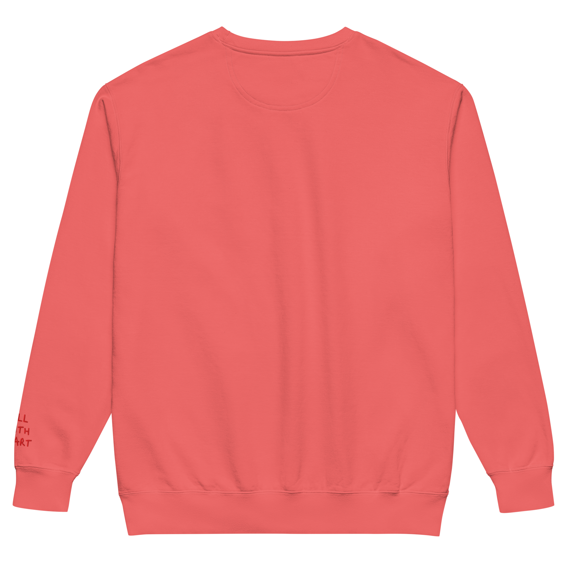 The back side of bright red Crewneck and there is nothing on the back.